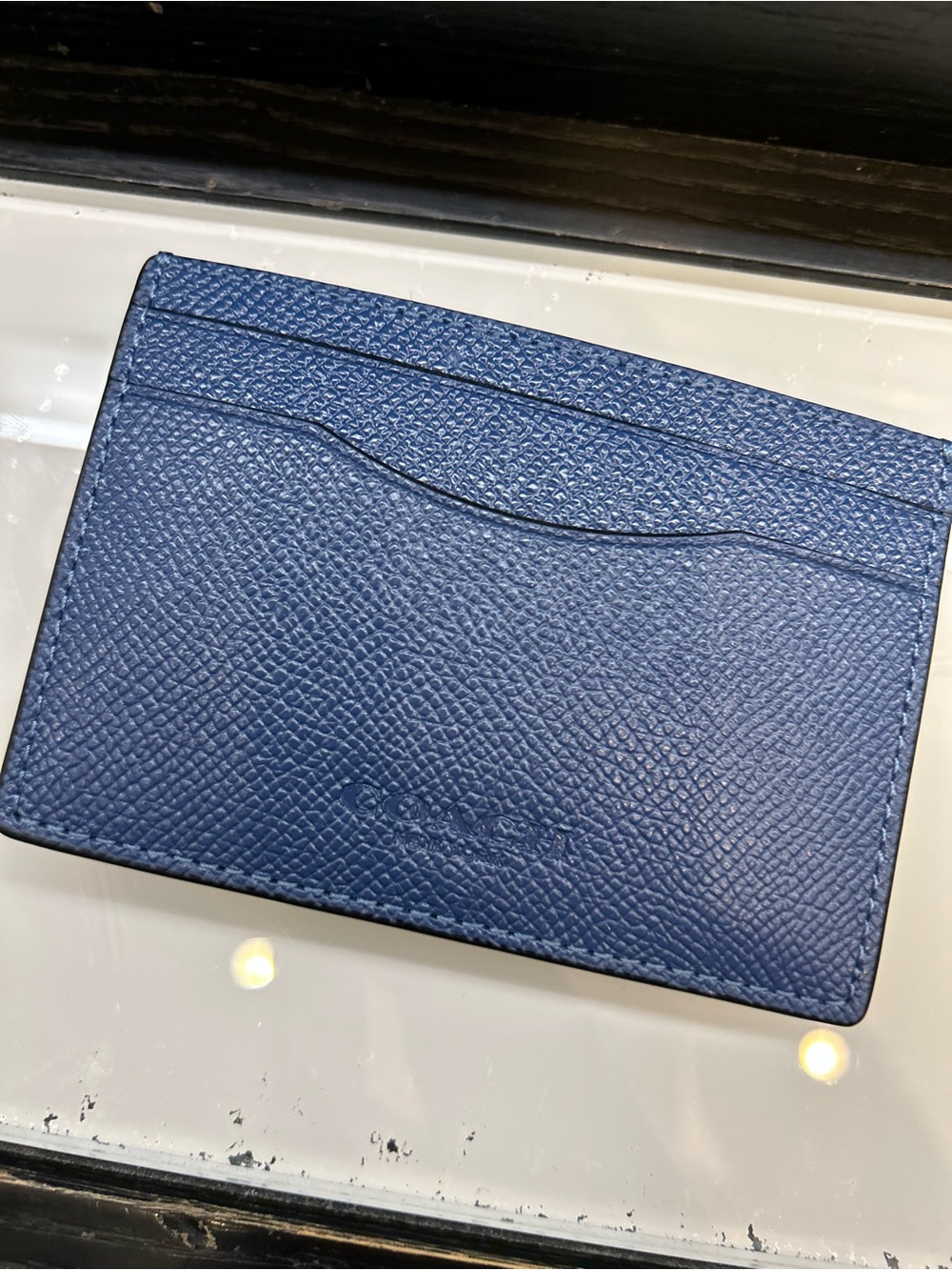 Coach Blue Textured Leather Card Case canvas clip card holder wallet
